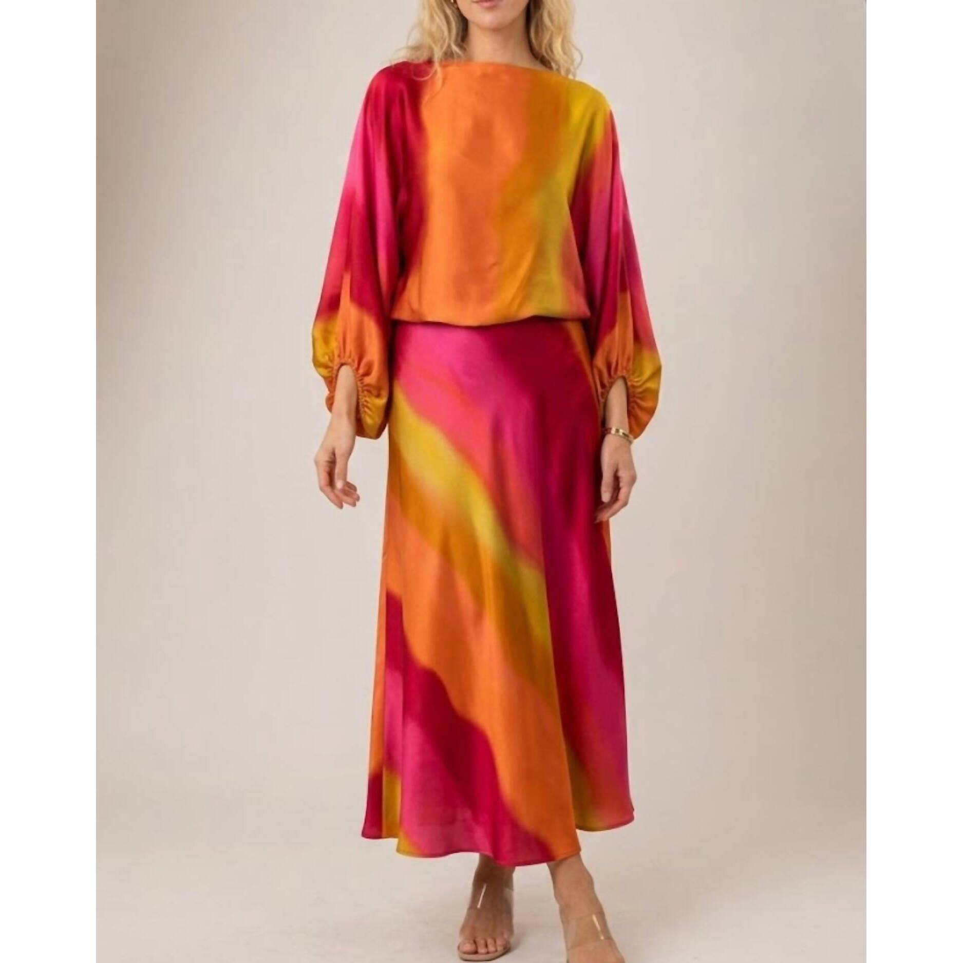 New Kld. Signature Salsa Satin Ombre Skirt Set In Pink
